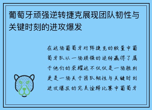 葡萄牙顽强逆转捷克展现团队韧性与关键时刻的进攻爆发